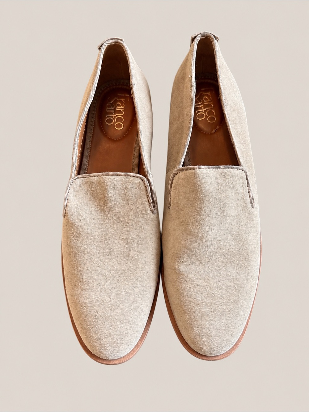 Franco Sarto Women’s Beige Suede Loafers Smoking Flats Size 9.5
